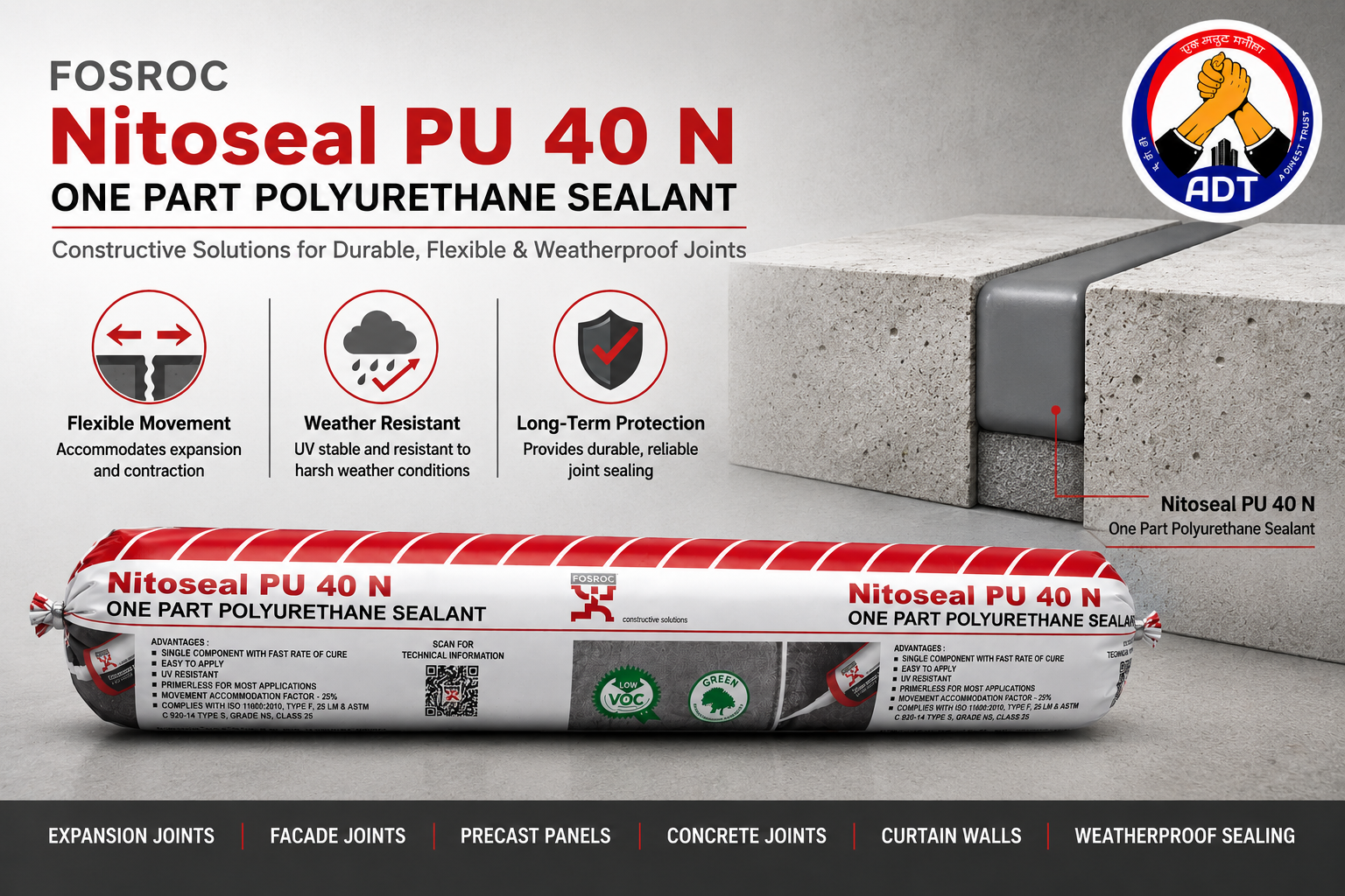 Fosroc Nitoseal PU40 low-modulus polyurethane expansion joint sealant from Fosroc India