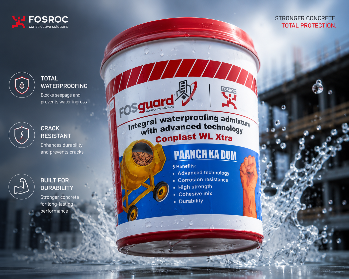 Conplast WL Xtra by Fosroc — advanced liquid waterproofing admixture for roof slab, basement and water tank

