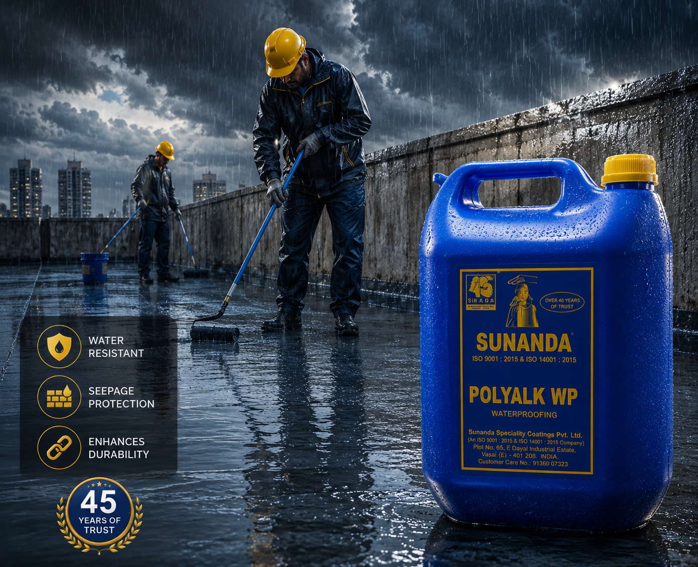 Sunanda Polyalk WP — flexible waterproofing chemical that forms a durable barrier against moisture ingress and water penetration




