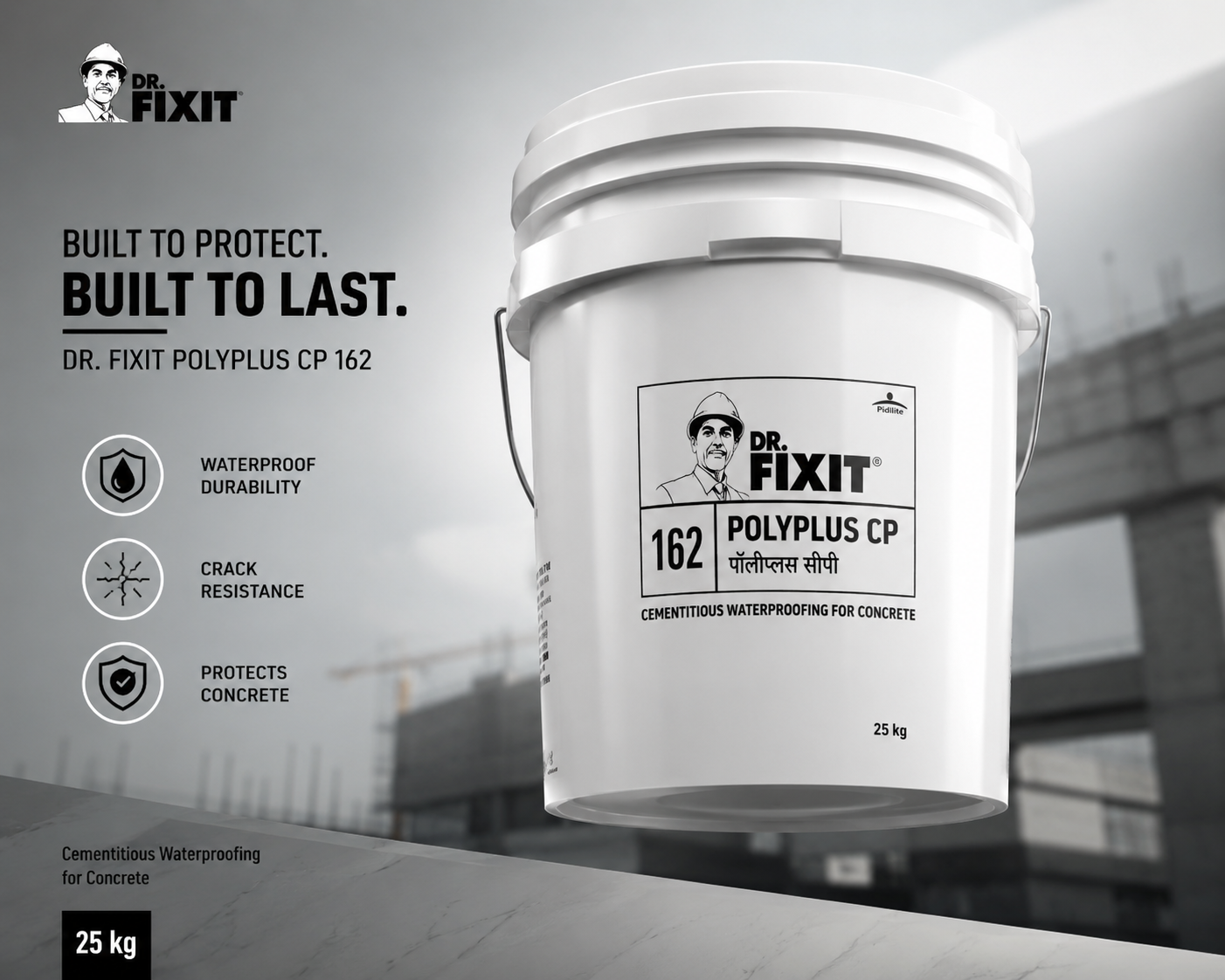Dr. Fixit Polyplus CP — crystalline waterproofing material by Pidilite for permanent surface-applied concrete waterproofing





