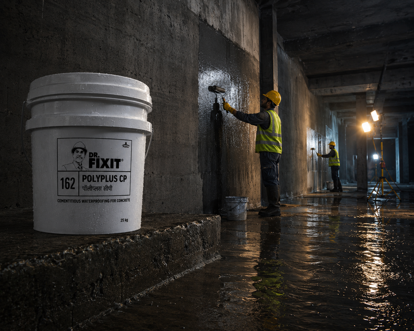 Polyplus CP by Dr. Fixit — crystalline waterproofing system for water tanks, basements, retaining walls and swimming pools




