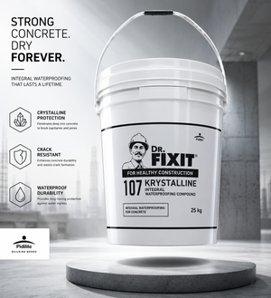 Dr. Fixit Krystaline — cement-based crystalline waterproofing chemical that seals capillary pores and hairline cracks in concrete




