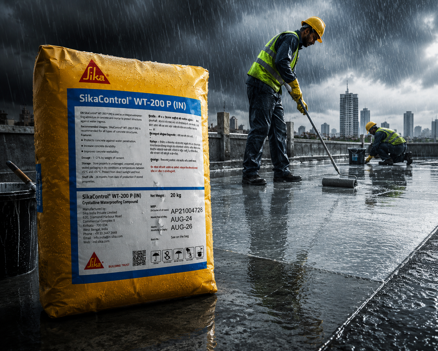 Sika WT 200 — cement-based crystalline waterproofing admixture that blocks capillary pores and micro-cracks in fresh concrete




