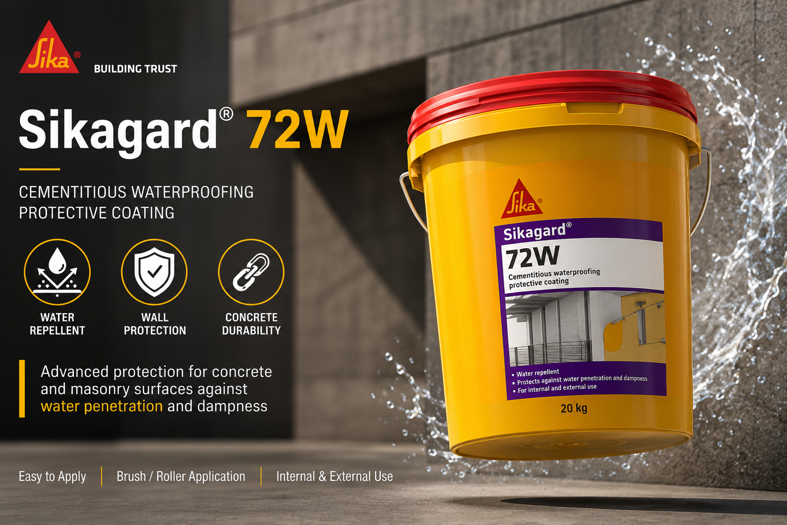 Sikagard 72W — silane-siloxane water repellent coating by Sika India for invisible breathable protection on concrete and masonry facades




