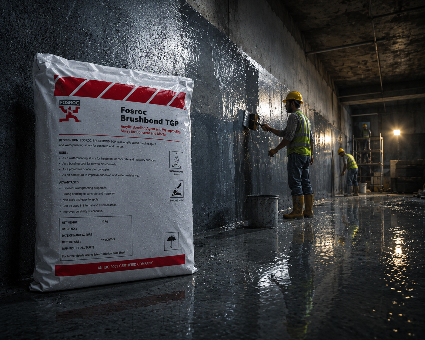 Brushbond TGP by Fosroc — self-sealing crystalline waterproofing system for water tanks, basements, retaining walls and swimming pools




