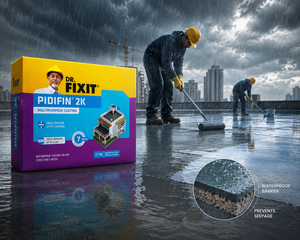 Dr. Fixit Pidifin 2K — flexible polymer-modified cementitious waterproofing system that bridges hairline cracks and accommodates structural movement




