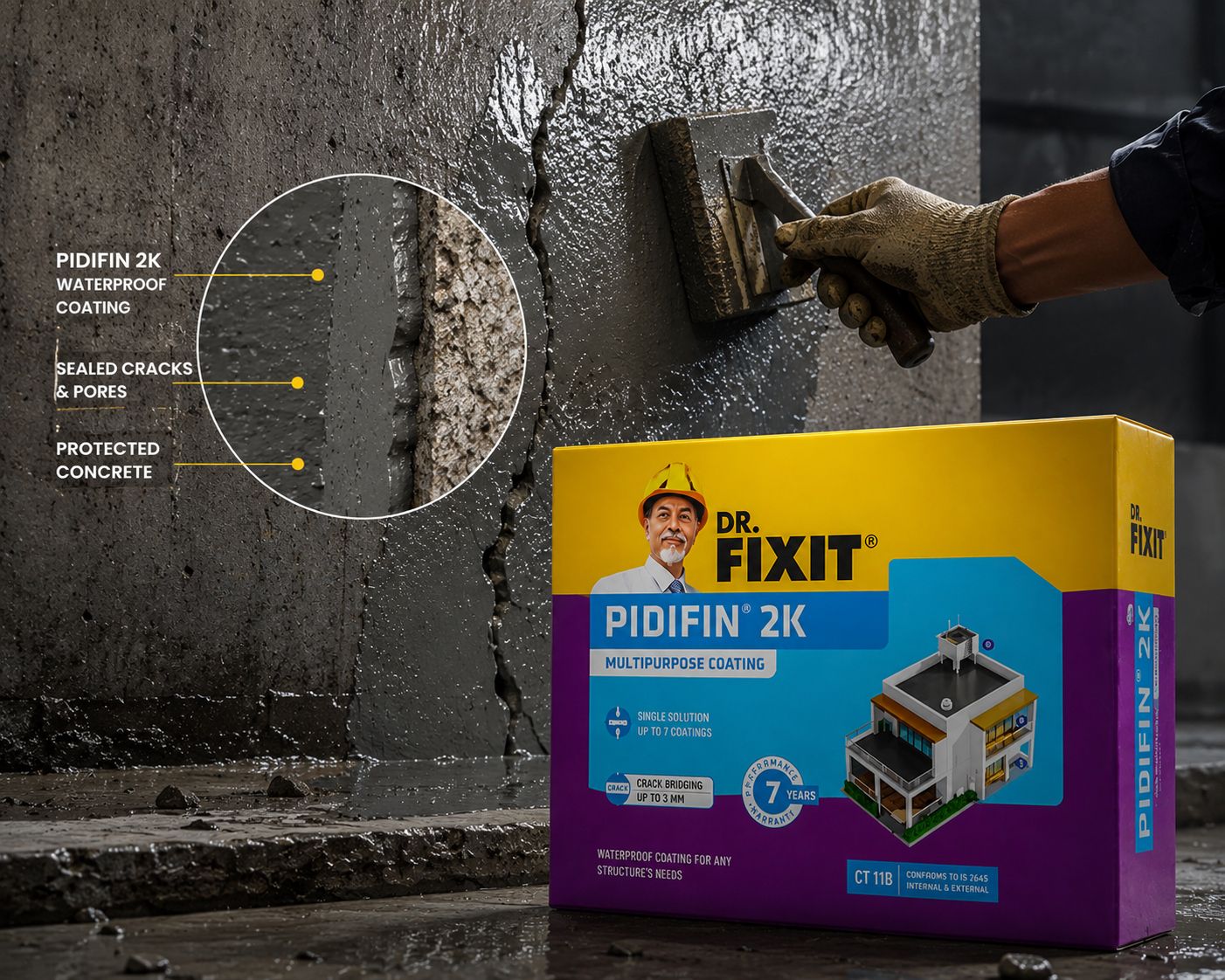 Dr. Fixit Pidifin 2K — seamless waterproof membrane with excellent adhesion and flexibility for long-lasting concrete and masonry protection





