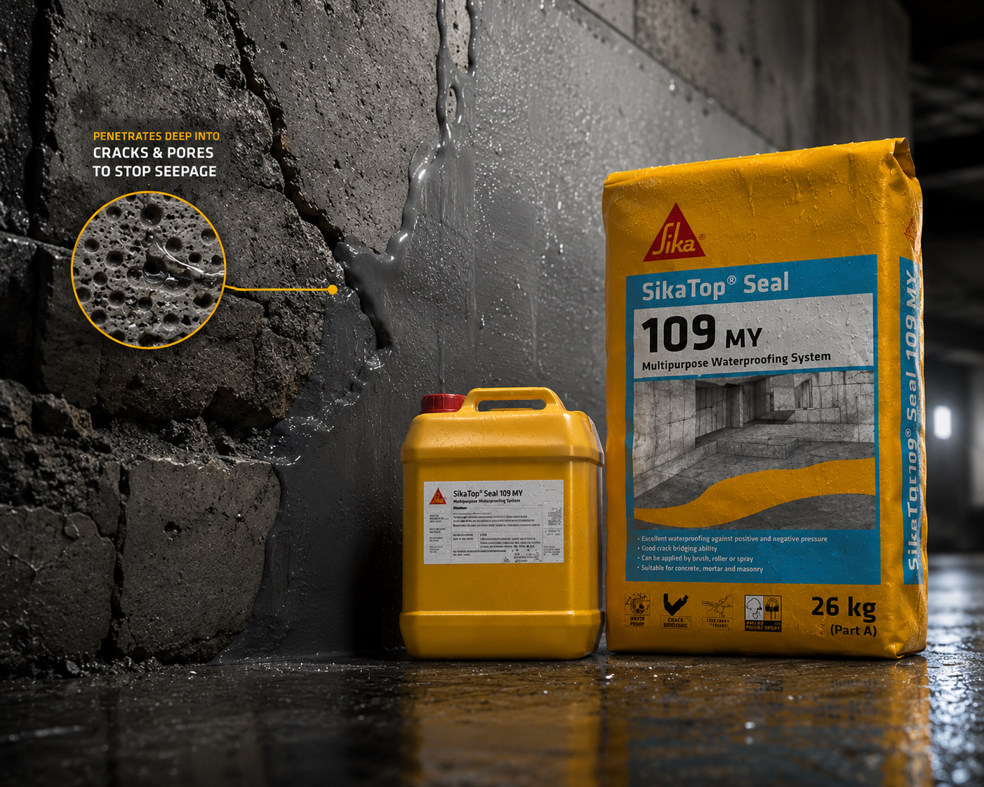 Sikatop®-109 Seal IN — high-elongation waterproof coating that accommodates structural movement and thermal expansion on cementitious substrates




