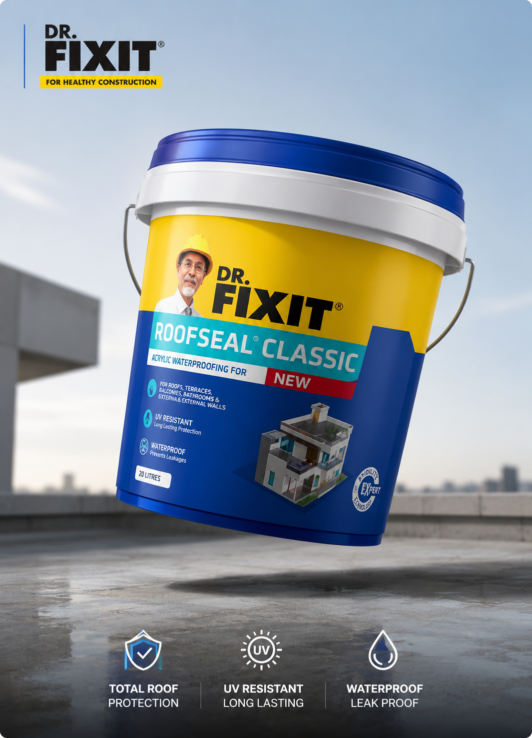 DR.FIXIT ROOFSEAL Classic — flexible elastomeric waterproof coating for roof waterproofing and terrace leakage solution India
