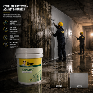 Dr. Fixit RAINCOAT WPC elastomeric coating — seamless wall waterproofing solution preventing wall seepage and rain penetration India
