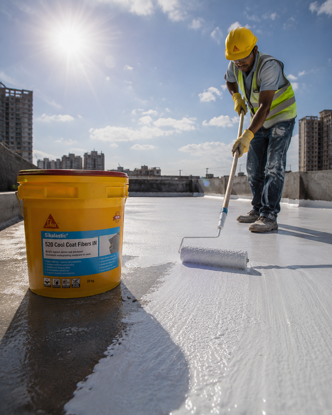 Sika CoolCoat Fibers IN — high-tensile fiber-reinforced waterproof roof coating with superior crack bridging for terrace waterproofing India
