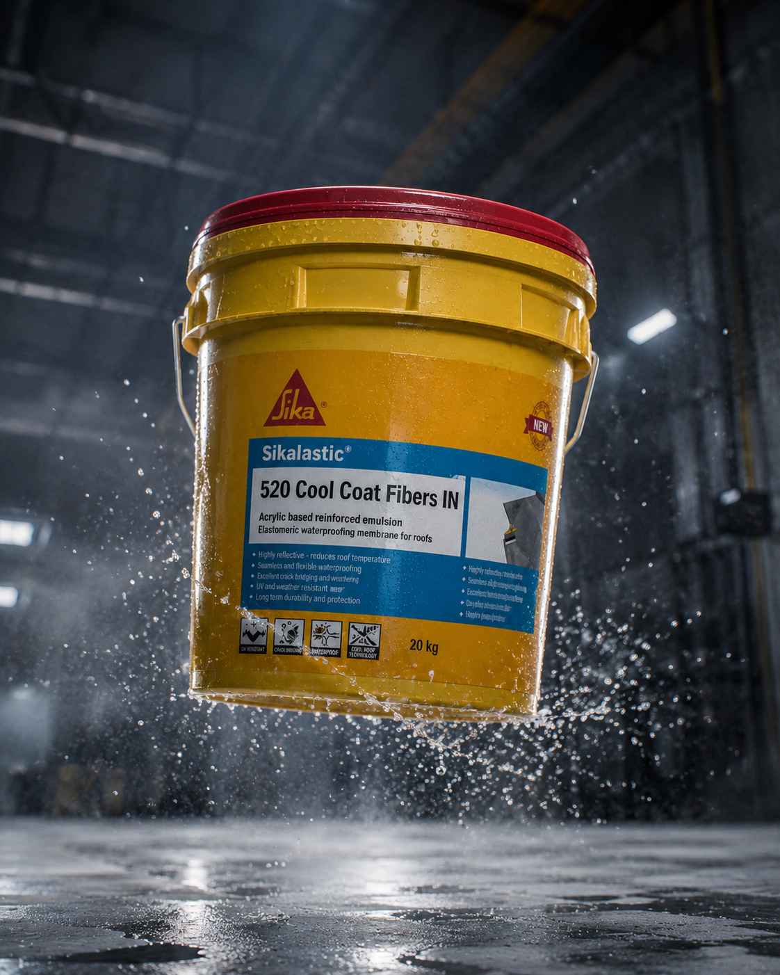 Sikalastic-520 Cool Coat Fibers IN — UV reflective fiber-reinforced waterproofing chemical for roof slabs reducing heat and roof leakage India
