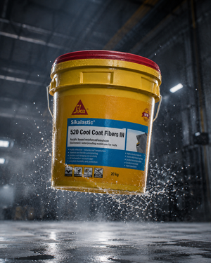 Sikalastic-520 Cool Coat Fibers IN — UV reflective fiber-reinforced waterproofing chemical for roof slabs reducing heat and roof leakage India
