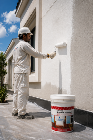 Fosroc Nitocote Wall Guard — cement-based waterproof wall coating stopping wall leakage and moisture ingress on interior exterior walls India
