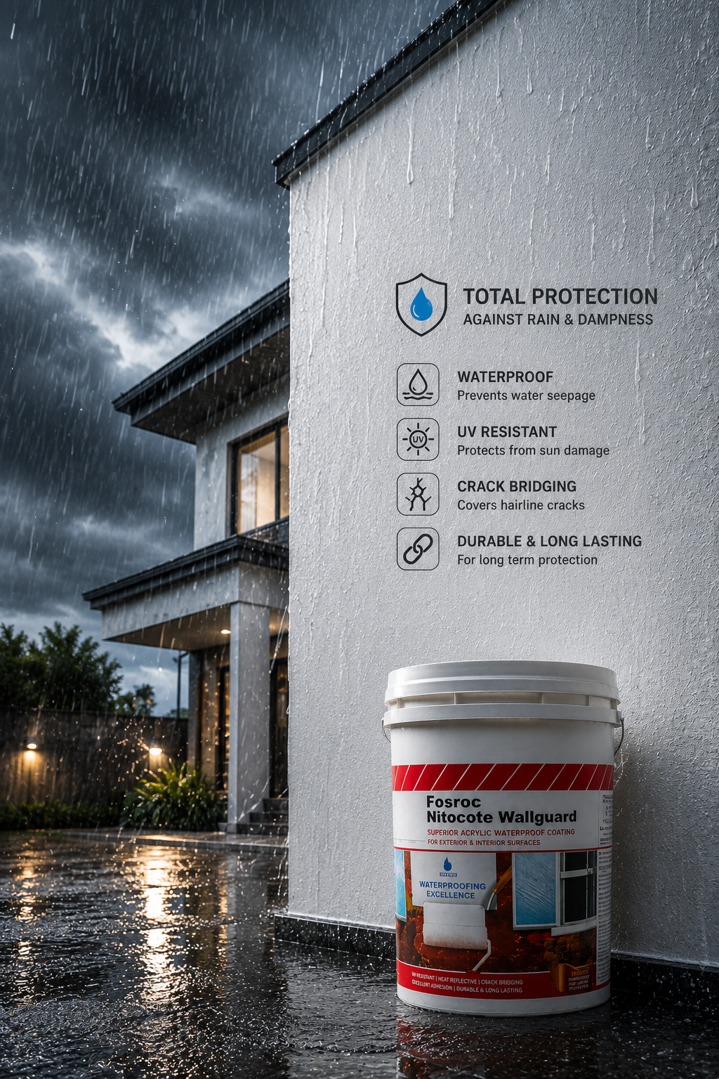 Nitocote Wall Guard by Fosroc — seamless polymer-modified waterproofing solution for wall waterproofing and permanent wall leakage prevention India
