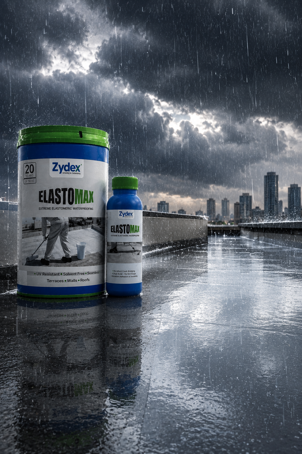 Elasto Max by Zydex — seamless flexible waterproofing solution for roof waterproofing wall leakage solution and terrace seepage India
