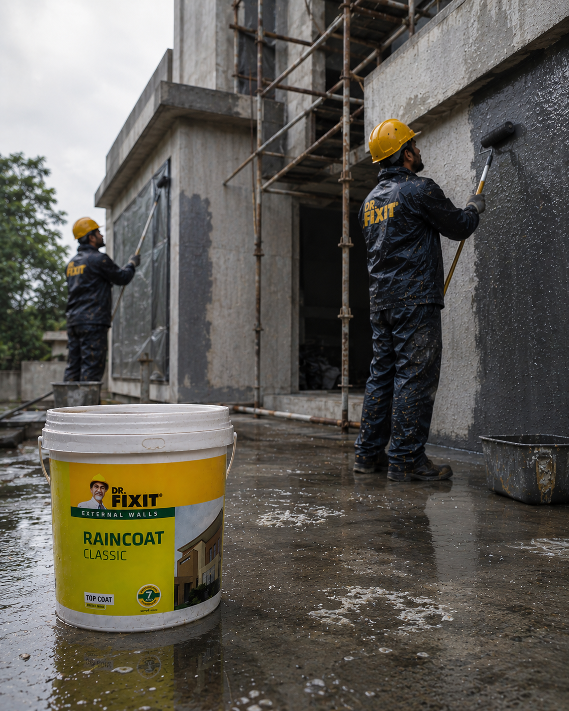 Dr. Fixit RAINCOAT Classic — reliable acrylic elastomeric waterproofing chemical for wall leakage solution and long-term facade protection India
