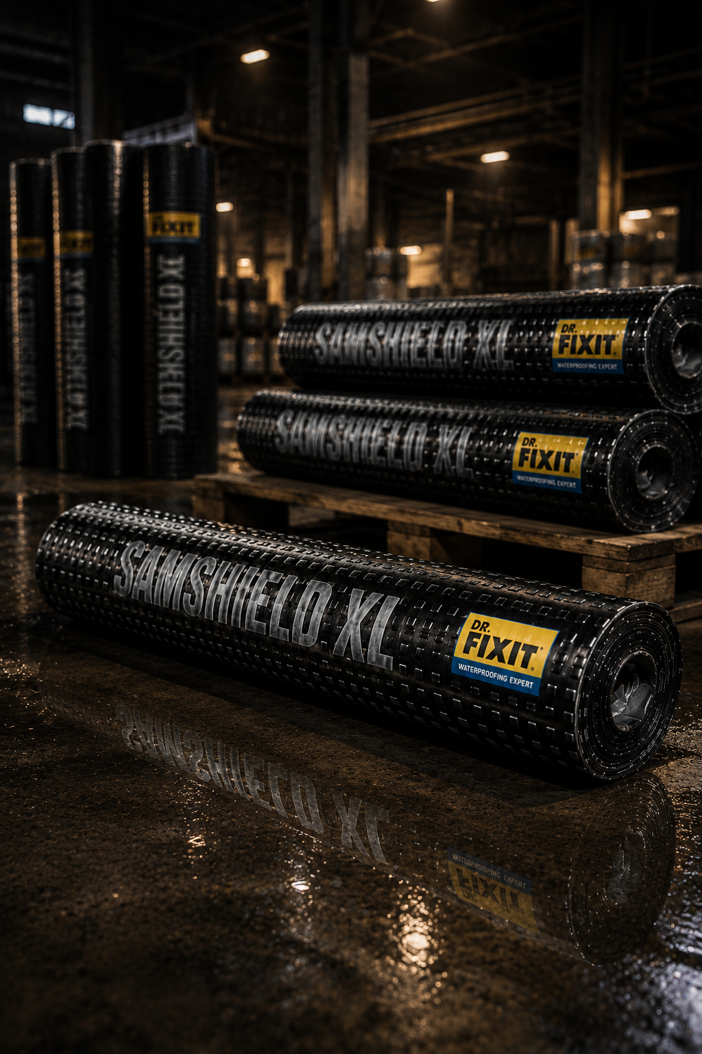 Dr Fixit Samshield XL 1500 IMP product close up 1.5mm — cross-laminated HDPE bitumen waterproofing membrane dual barrier protection India
