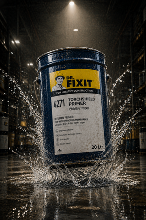 Dr Fixit Torchshield Primer brush roller application — bitumen primer for APP waterproofing contractors site application India
