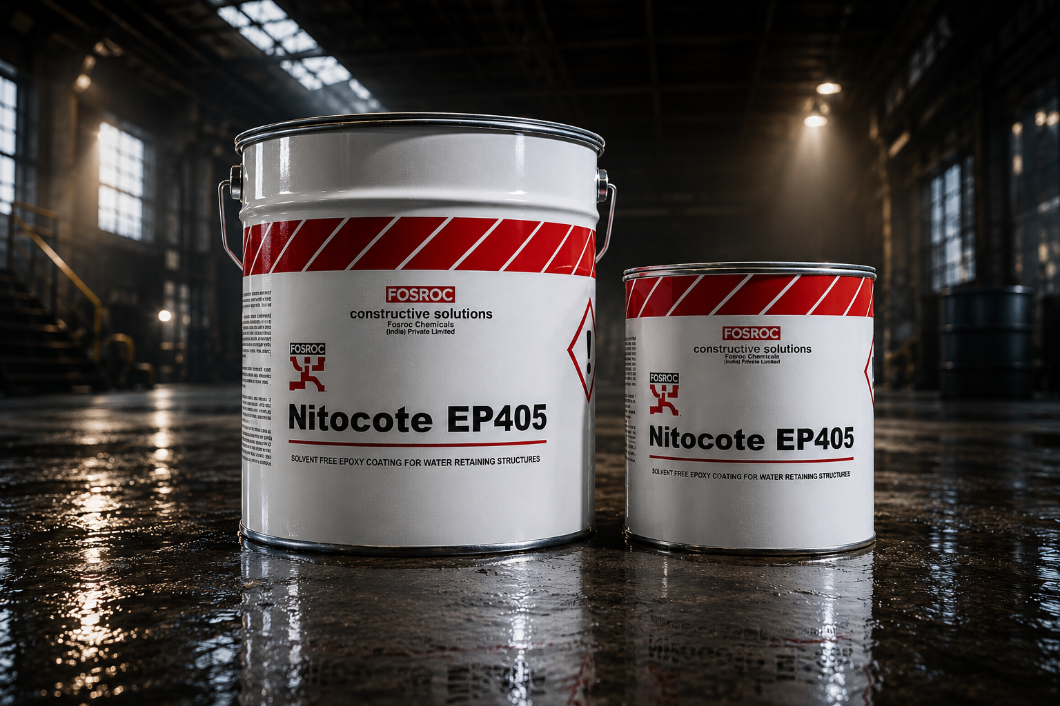 Fosroc Nitocote EP 405 applied on concrete water tank surface — epoxy protective waterproofing coating chemical resistant India
