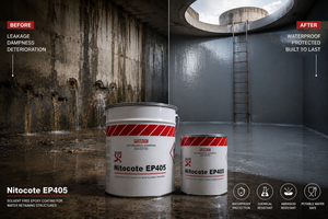 Fosroc Nitocote EP 405 product close up — two-component epoxy protective coating specifications Fosroc India
