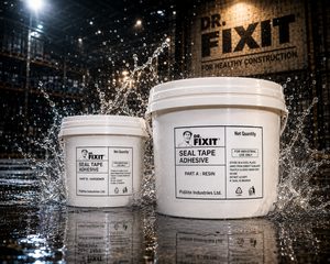 Dr Fixit Tape Adhesive brush application on concrete surface — bonding adhesive for waterproofing tape joint sealing strip India
