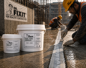 Dr Fixit Tape Adhesive applied before joint sealing tape — waterproofing bonding adhesive for roof terrace waterproofing system India
