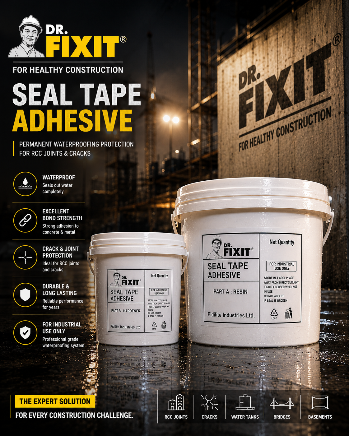 Dr Fixit Tape Adhesive waterproofing tape bonding adhesive — bonds waterproofing tapes membranes joint sealing strips to substrate India
