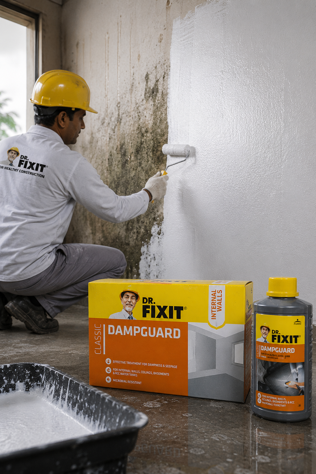 Dr Fixit Dampguard Classic applied inside RCC water tank — CFTRI certified food-grade epoxy waterproofing coating Dr Fixit India
