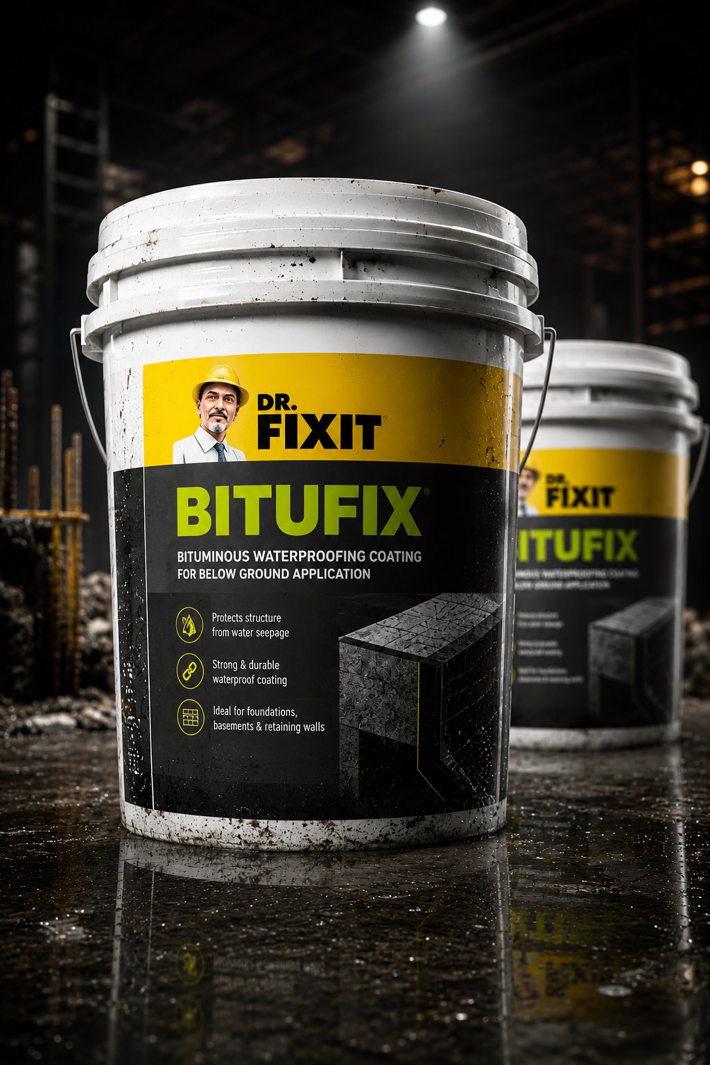 Dr Fixit Bitufix product packaging — bituminous waterproofing and protective coating for RCC concrete tank Dr Fixit India
