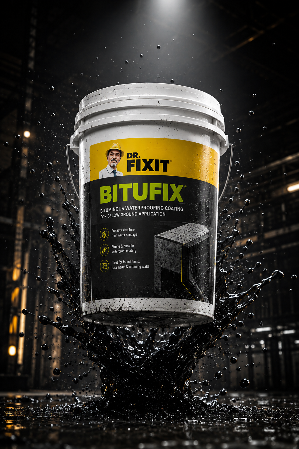 Dr Fixit Bitufix applied on concrete surface — bituminous protective coating sealing moisture waterproofing underground structure India
