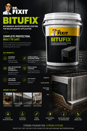 Dr Fixit Bitufix product close up — bituminous protective waterproofing coating specifications Dr Fixit India
