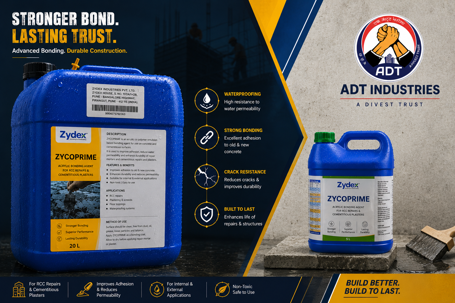 Zycoprime polymer bonding agent Zydex Industries — deep penetrating concrete plaster bonding agent for repair mortar India
