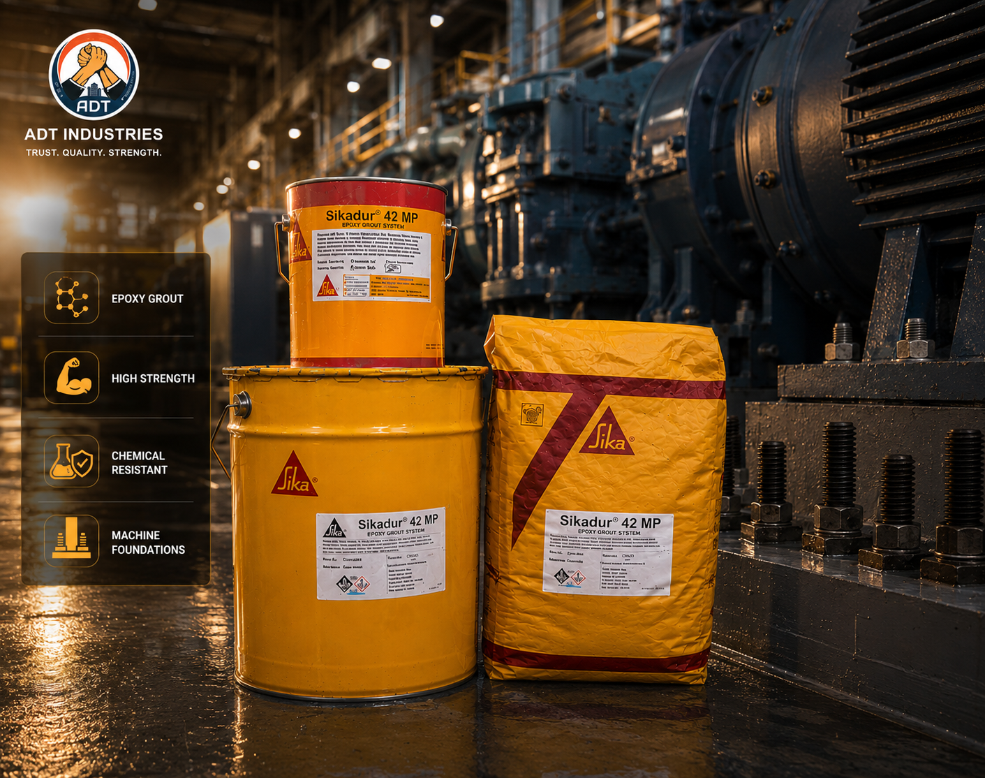 Sikadur-42 MP multi-purpose non-shrink epoxy grout — high-strength versatile grouting compound for industrial and structural applications India
