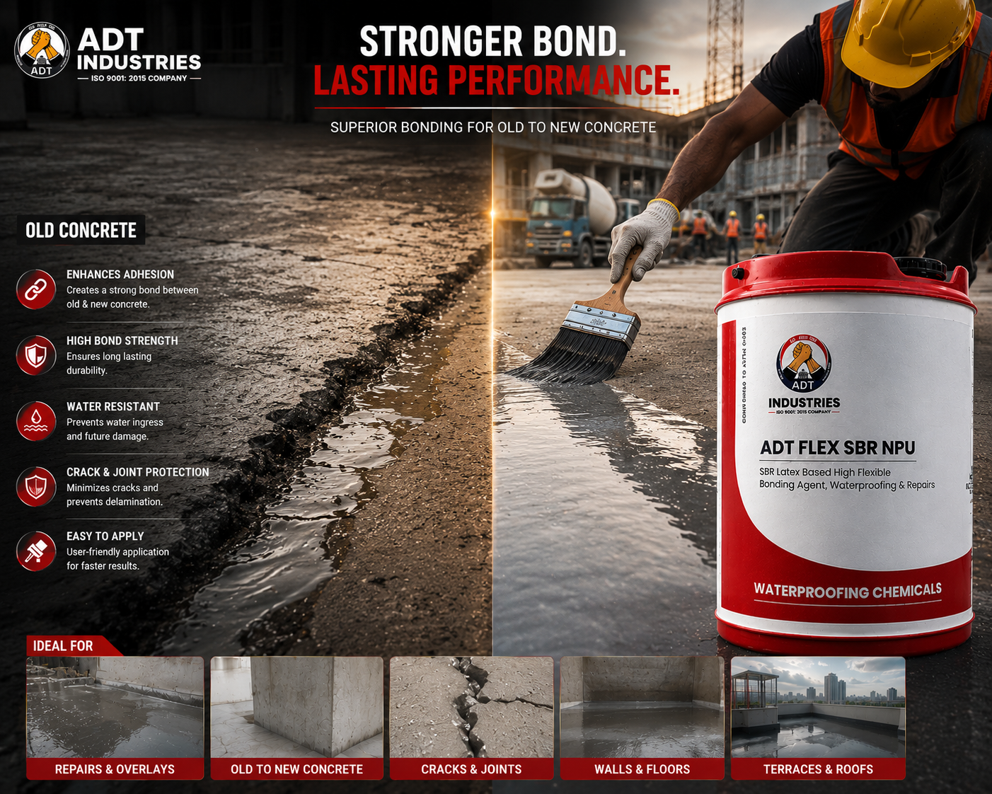 ADT Flex SBR NPU SBR latex bonding agent for old to new concrete bonding
