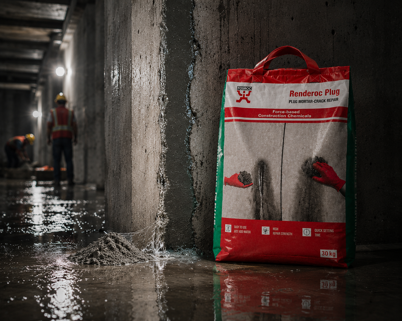 Renderoc Plug plug mortar for sealing wall cracks, basement leaks and concrete leakage

