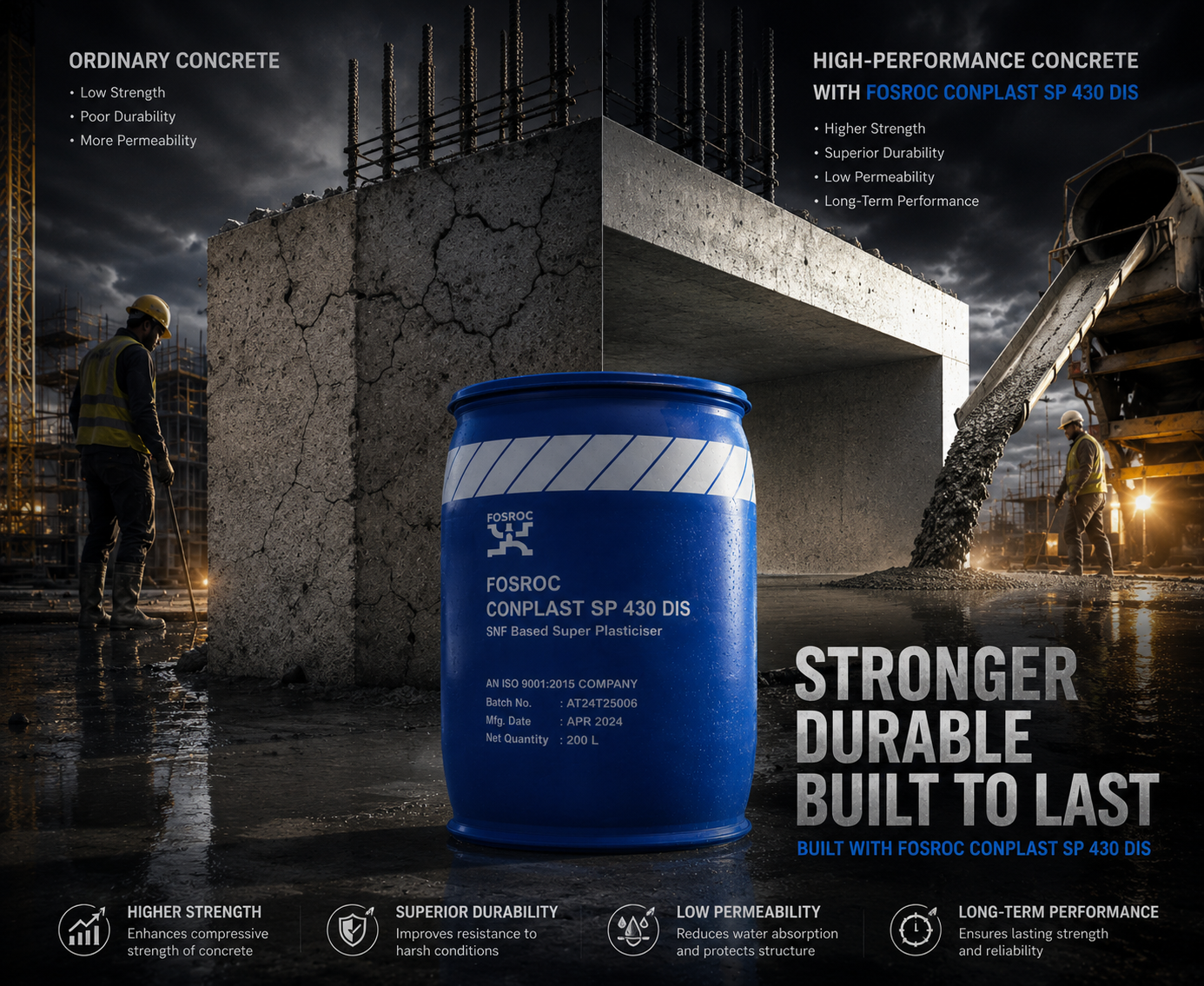 Fosroc Conplast SP 430 DIS superplasticiser for high-strength, workable concrete

