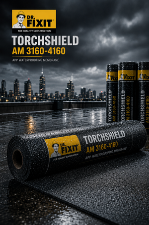 Dr Fixit Torchshield AM 3160-4160 product close up roll — APP modified bitumen waterproofing membrane specifications India
