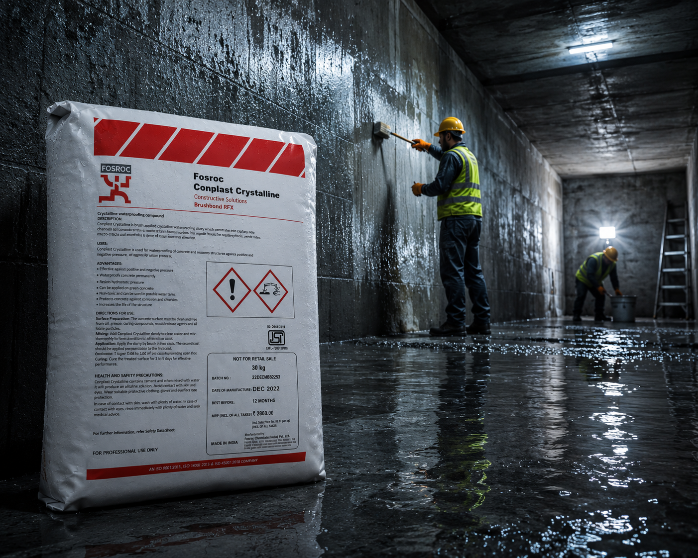 Conplast Crystalline — trusted Fosroc construction chemical for permanent crystalline waterproofing of foundation and below-grade structures in India