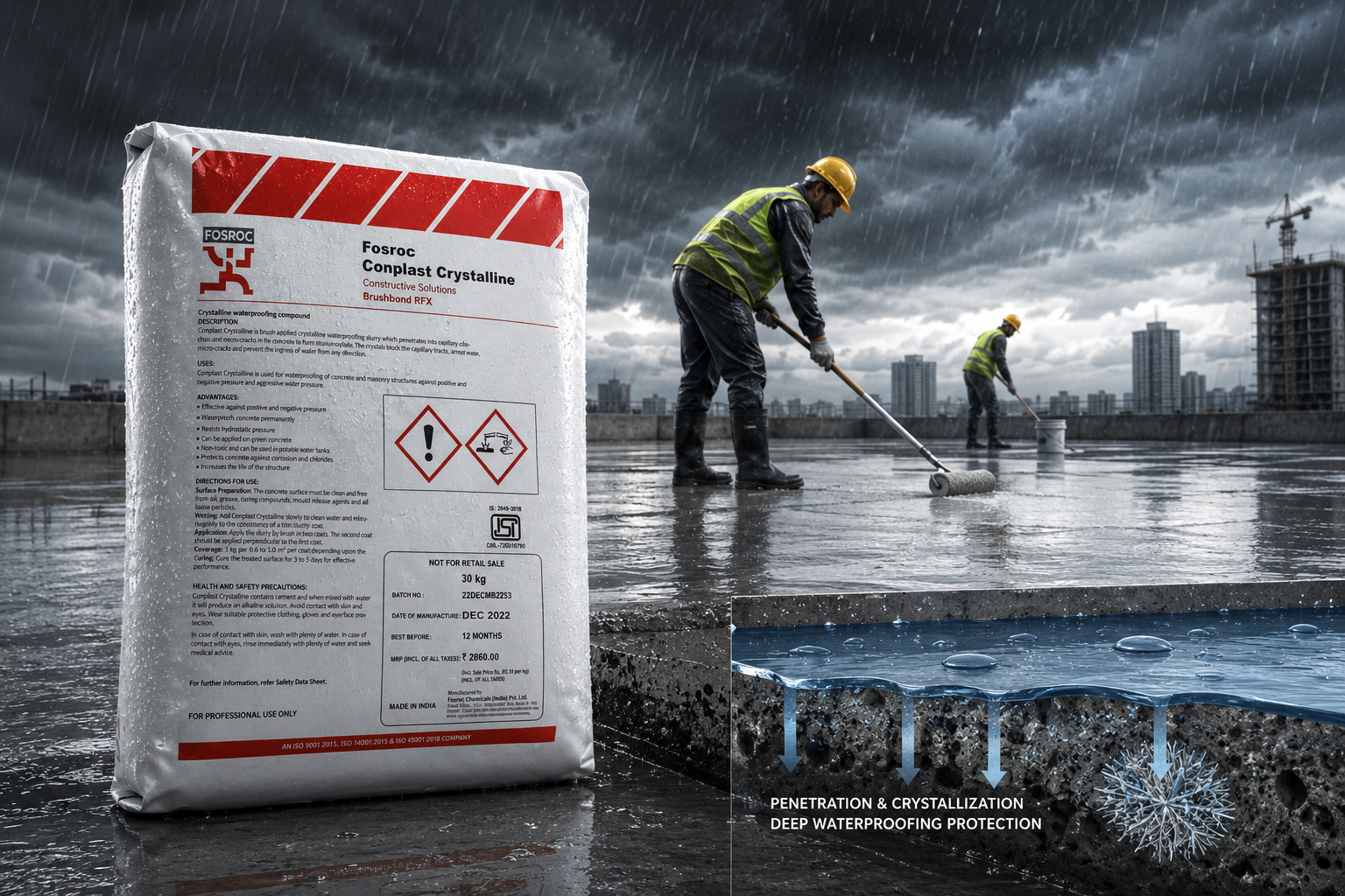 Conplast Crystalline by Fosroc — dual-action crystalline waterproofing system for water tanks, basements, swimming pools and tunnels




