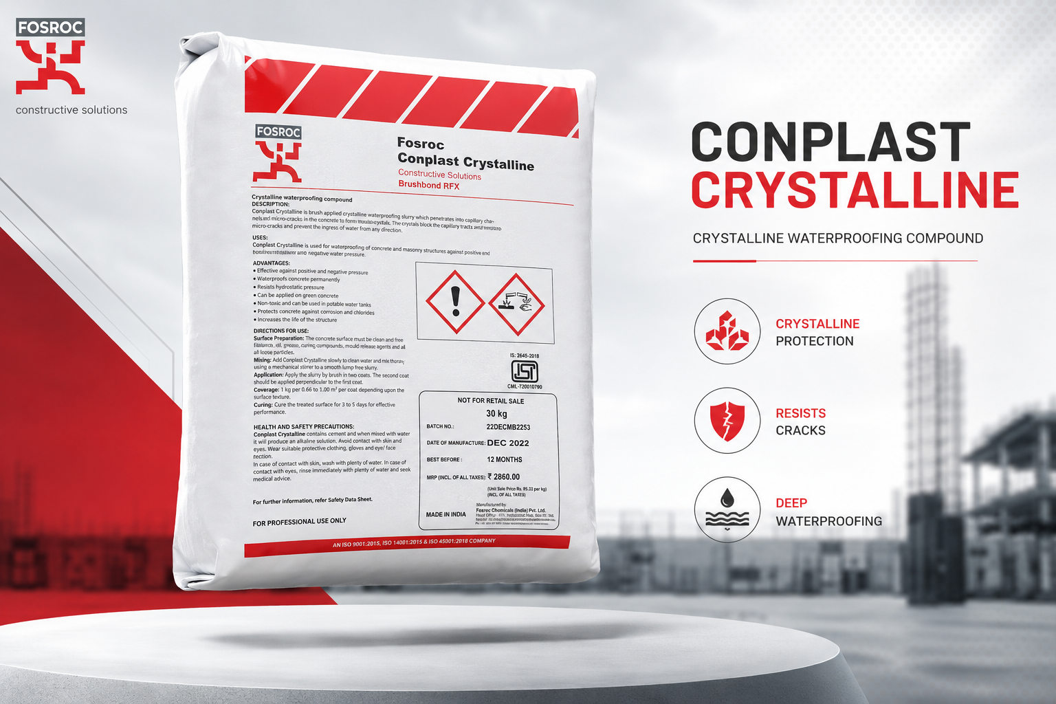 Conplast Crystalline — crystalline waterproofing material by Fosroc Chemicals India for permanent concrete waterproofing




