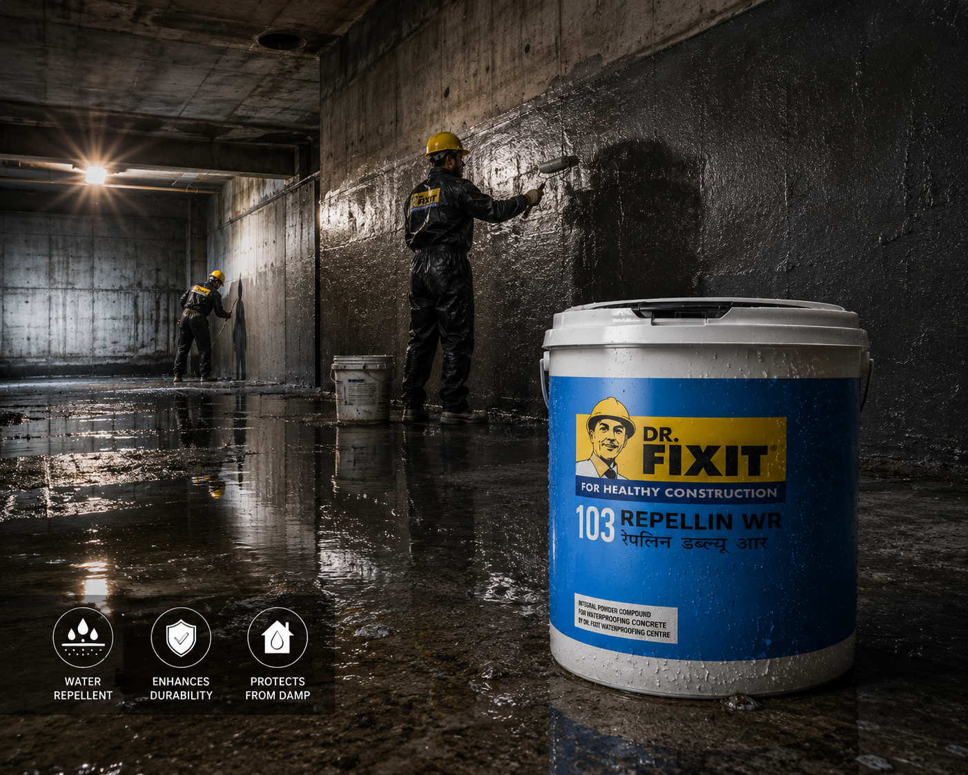 Dr. Fixit Repellin WR — trusted water repellent construction chemical for long-lasting surface protection of cementitious and masonry substrates in India




