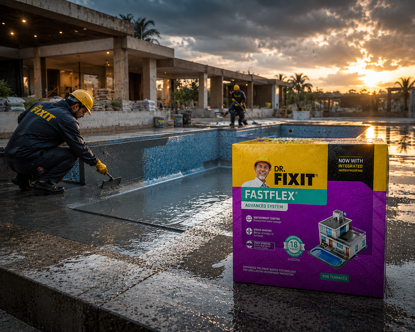 Dr. Fixit Fastflex Ultra — high-performance flexible cementitious waterproofing chemical that forms a seamless elastic waterproof membrane




