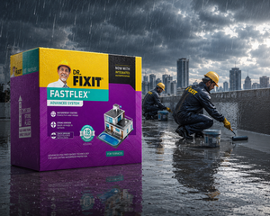 Dr. Fixit Fastflex Ultra — premium cementitious waterproofing coating resistant to heavy rainfall, thermal movement and continuous moisture




