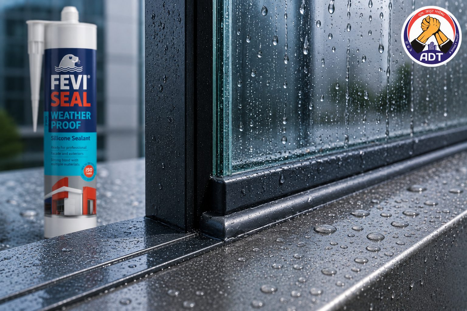 Dr. Fixit Feviseal Weatherproof Pro weather sealing around an exterior window frame