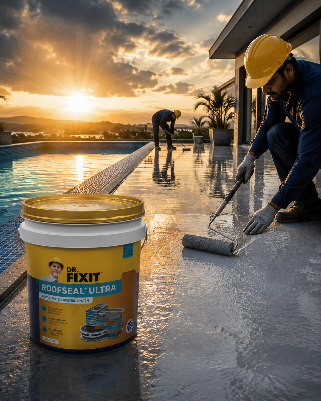Dr. Fixit Roofseal Ultra — highest performance waterproof roof coating by Pidilite trusted by waterproofing contractors across India
