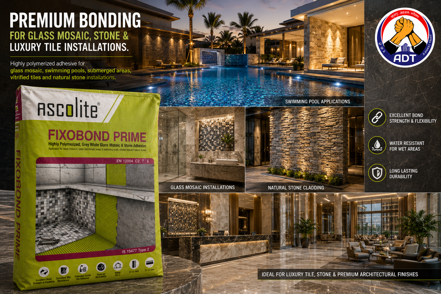 Ascolite Fixobond Prime polymer-enriched tile adhesive for walls and floors