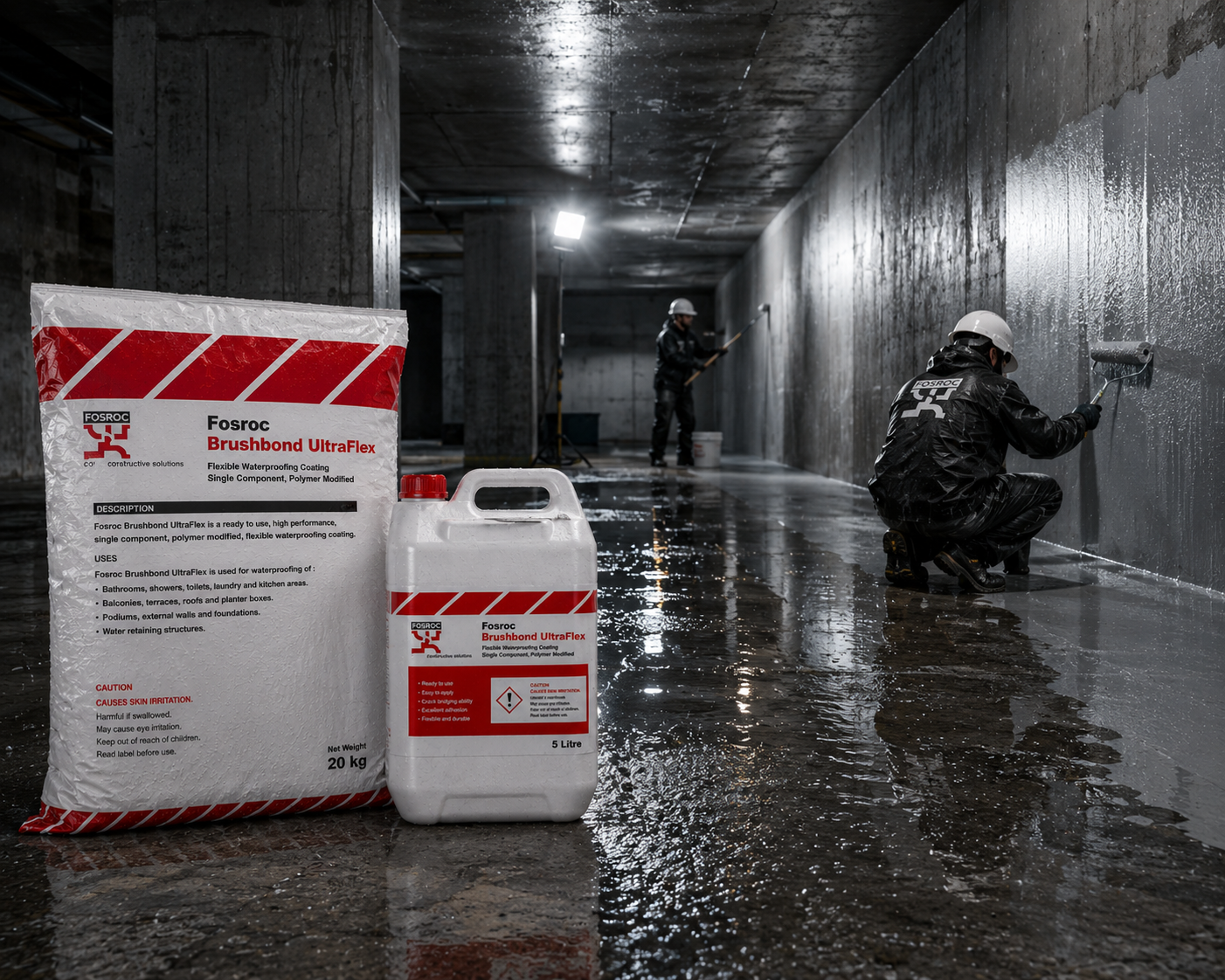 Brushbond RFX UltraFlex by Fosroc — UV and weather resistant cementitious waterproofing coating that resists chloride, sulphate and carbonation





