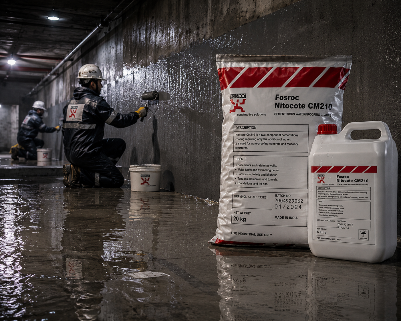 Fosroc Nitocote CM 210 — trusted cementitious waterproofing coating for below-grade foundations, retaining walls and water-retaining structures in India




