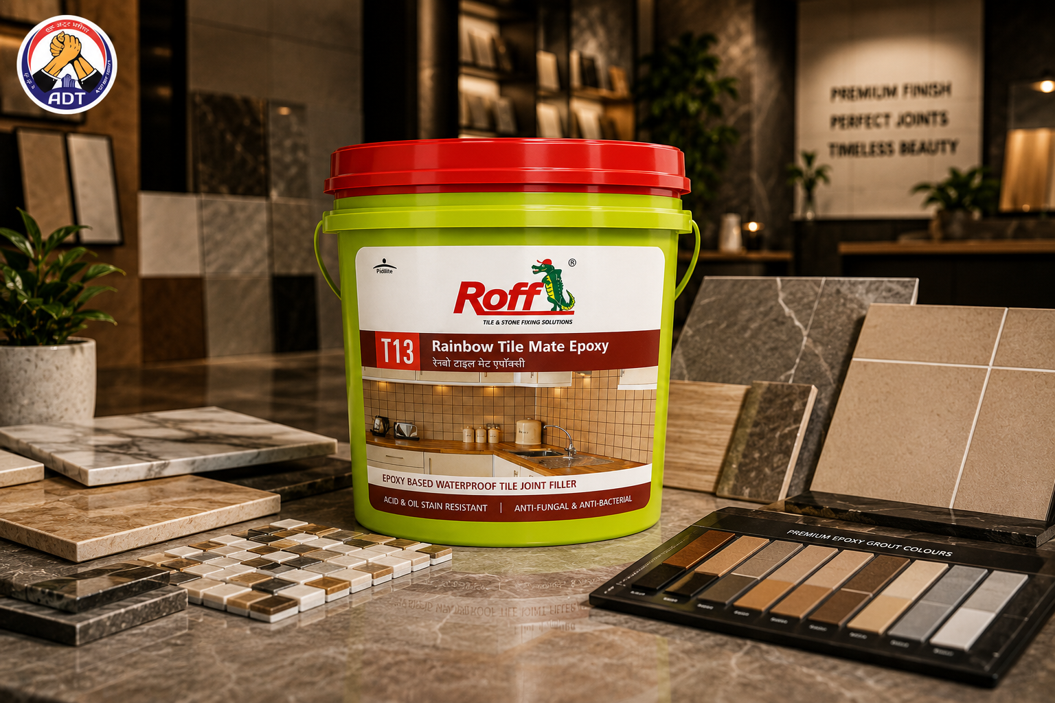 Roff Rainbow Tile Mate Epoxy applied into tile joints in a bathroom